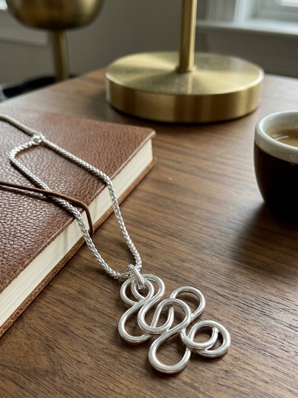 Swirl Pendant Necklace 925 Sterling Silver Abstract Boho Statement Aesthetic New